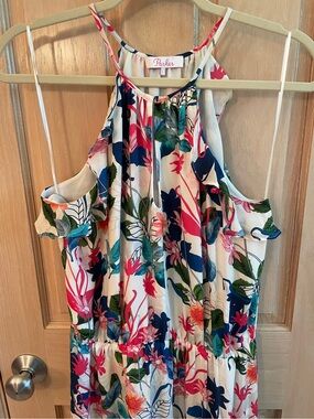 CLEARANCE! Parker Pink Floral High Low Sundress 100% Silk w/Flower Hairclip